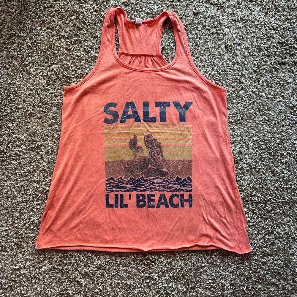 Salty Lil' Beach Mermaid Graphic Tank Top - Coral - Picture 2 of 4